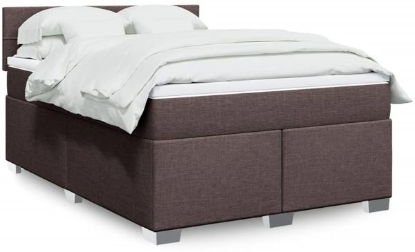 Boxspringbett mit Matratze, Stoff, Viereckige, grauer Fuß, Dunkelbraun, 140x190 cm, true
