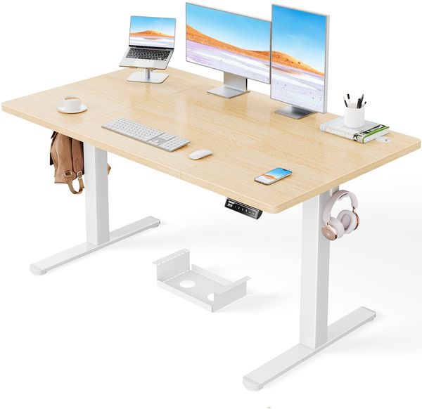 ErGear Höhenverstellbarer Schreibtisch-140x80 cm,100 KG Tragkraft Elektrischer Schreibtisch mit Fortgeschrittenem Bürstenlosem Motor, Leise Funktion, Robuster Metallrahmen, Vierteilige Tischplatte