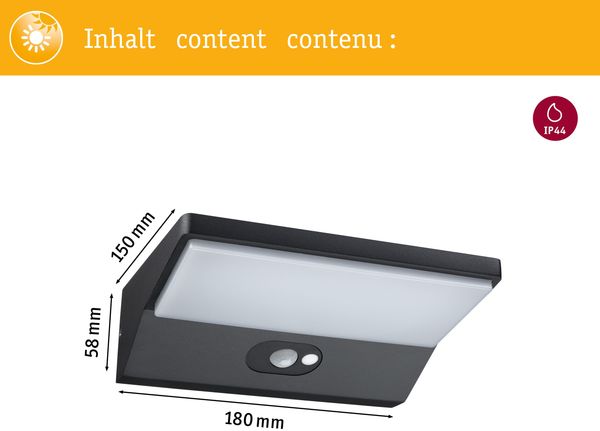Paulmann No. 94335 Solar Wandleuchte IP44 dunkelgrau 3,4W 3000K Bewegungsmelder Bild 4