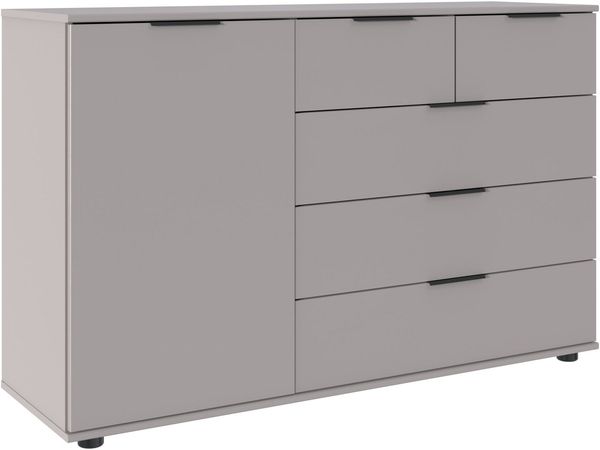 Wimex Kombikommode Tilburg, Sideboard 130x43x83cm, Made in Germany, mit schwarzen Metallgriffen, Stauraum hinter 1 Tür und in 5 Schubladen