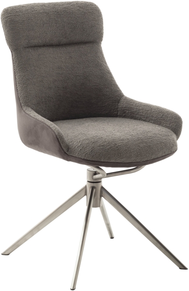 2er Set Esszimmerstuhl Pelion, 360° drehbar - Schlamm / Edelstahl