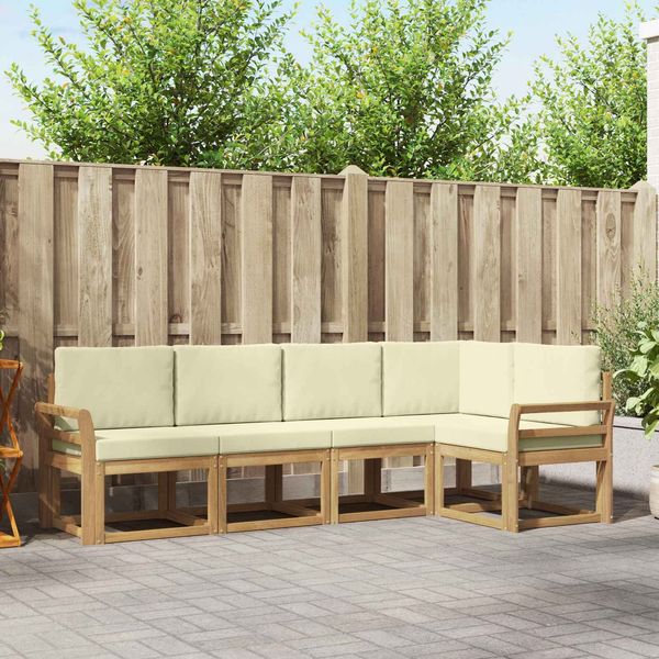vidaXL Outdoor-Sofagarnitur mit Kissen 5 pcs Weiß und Creme 3387629