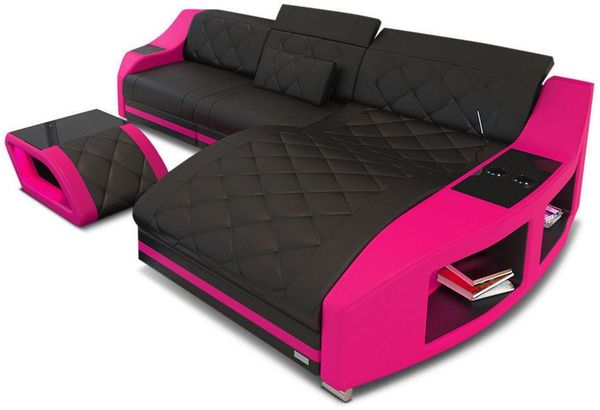 Ecksofa Swing Eleganz L Form - Echtleder - schwarz-pink - Rechts