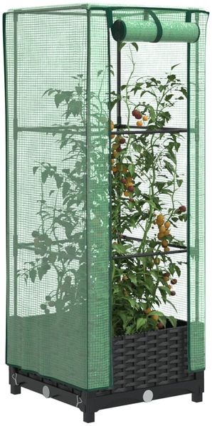 vidaXL Hochbeet mit Gewächshaus-Aufsatz Rattan-Optik 40x40x123 cm 4015809