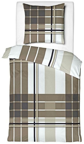 JACK Bettwäsche 135x200 cm Satin Streifen Kariert Braun Weiß Mistral, Satin, 2 teilig, gestreift kariertes Design in Brauntönen