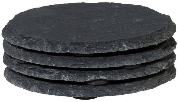Dragimex Getränkeuntersetzer SCHIEFER-UNTERSETZER. RUND ca 10cm. 4 Stück. Kanten GEBROCHEN.