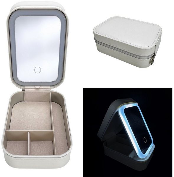 Online-Fuchs Schmuckkasten - Travelcase, Schmuckkästchen mit Spiegel und LED-Beleuchtung (Schmuckaufbewahrung, Creme oder Rosa), Spiegelbeleuchtung ideal zum schnellen Styling unterwegs