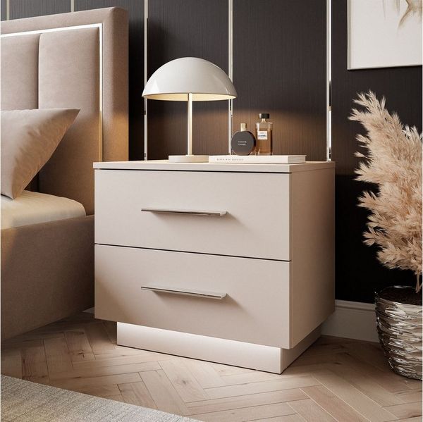 Lookway Nachttisch LINA Kaschmir II mit LED Beleuchtung, Breite 55 cm