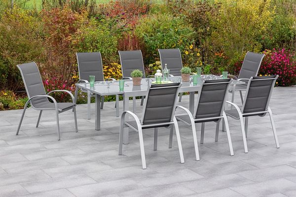 Merxx Gartenmöbelset Amalfi di lusso 9tlg. Aluminium, Textil silber, anthrazit 21420