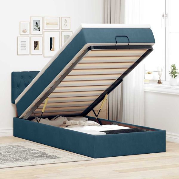 vidaXL Ottoman-Bett mit Matratze Dunkelblau 90x200 cm Samt 3311823