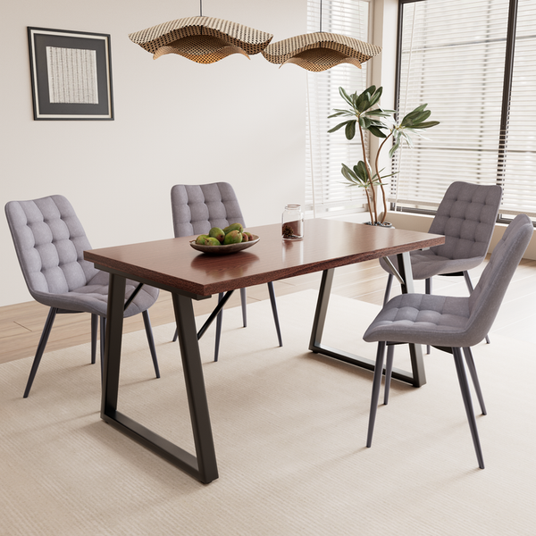 HOMAVO 5-Teiliges Esszimmerstühle, MDF Tischplatte 140x75×80cm Esstisch (Holzoptik) mit 4 Stühlen (Stoff Grau)