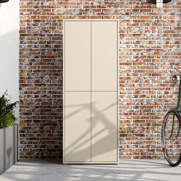 Forte ALICE SPRINGS Schuhschrank 70 80, moderner Flurschrank mit 4 Türen und 8 Einlegeböden, Holzwerkstoff, Kaschmir/Beige, 74,5 cm breit x 191,9 cm hoch x 34,9 cm tief