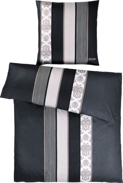 JOOP! Comfort Satin Bettwäsche Ornament Stripes 4022/9 schwarz 155x220