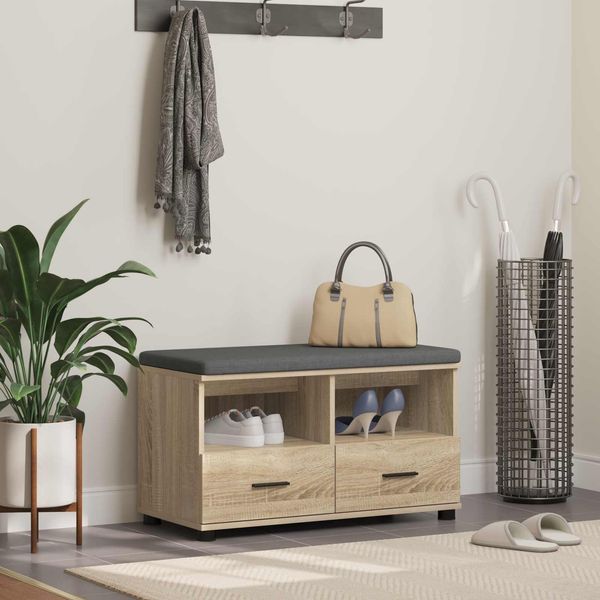 vidaXL Flurbank mit Kissen mit Schubladen Sonoma-Eiche 80 x 38 x 46 cm 891458