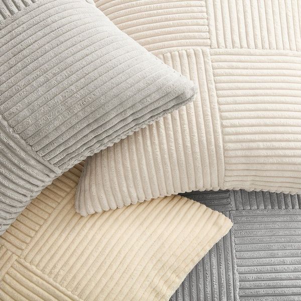 Topfinel Kissenbezug 40x40 4er set Kissenbezüge 50x50 Kordsamt mit Streifen deko Sofa, kissenbezug Neutraler Farbverlauf Schlafzimmer Weich Hautfreundlich