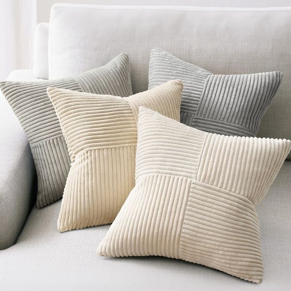 Topfinel Kissenbezug 40x40 4er set Kissenbezüge 50x50 Kordsamt mit Streifen deko Sofa, kissenbezug Neutraler Farbverlauf Schlafzimmer Weich Hautfreundlich