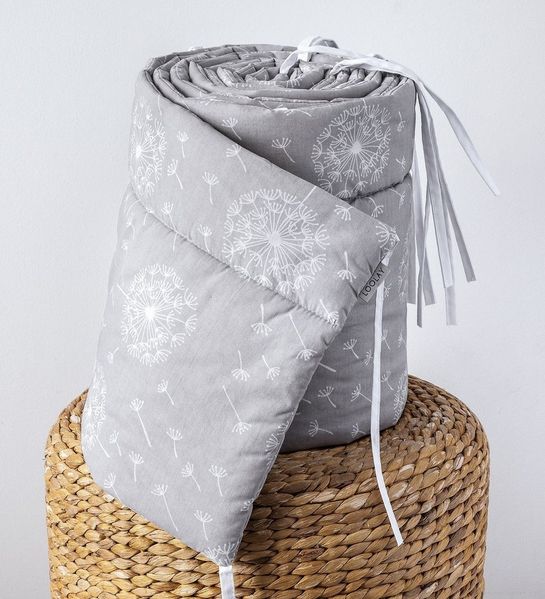 Loolay Bettnestchen PUSTELBLUME Baumwolle Grau Weiß Nestchen Babybett BETTUMRANDUNG, (TOP Qualität Babyausstattung Erstausstattung für Kinderbett 140x70 o. 120x60 cm, Umrandung Kopfschutz Bett Schutz Bettschlange 420, 360, 210, 180x30 cm), BESTSELLER Pr...