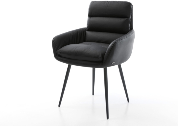 Esszimmerstuhl Abelia-Flex mit Armlehnen Echt-Leder Schwarz 4-Fuß konisch Schwarz