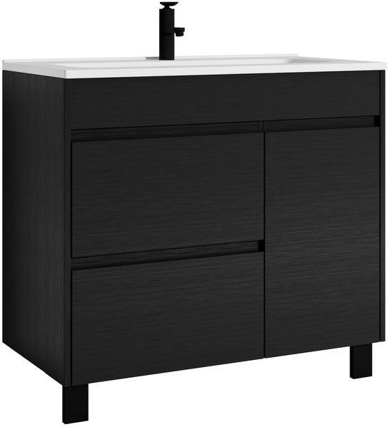 Badezimmer Badmöbel-Set Salzburg 80cm Schwarz Holz - Unterschrank Schrank Waschbecken Waschtisch
