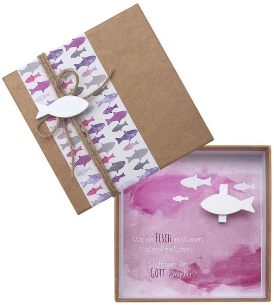 ZauberDeko Geschenkbox Geldgeschenk Verpackung Mauve Lila Fisch Weiß Kommunion Konfirmation