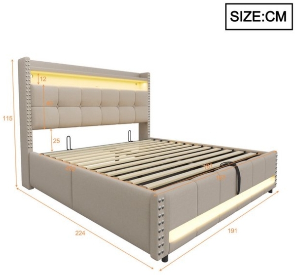 STILVORA Polsterbett 180X200 mit matratze,Boxspringbett mit Bettkasten,LED & USB-Steckdose (180x200 cm mit LED-Farbwechsel, USB-Ladeanschluss und hydraulischem Stauraum, für Kinderzimmer und Jugendzimmer), mit Matratze Bild 4
