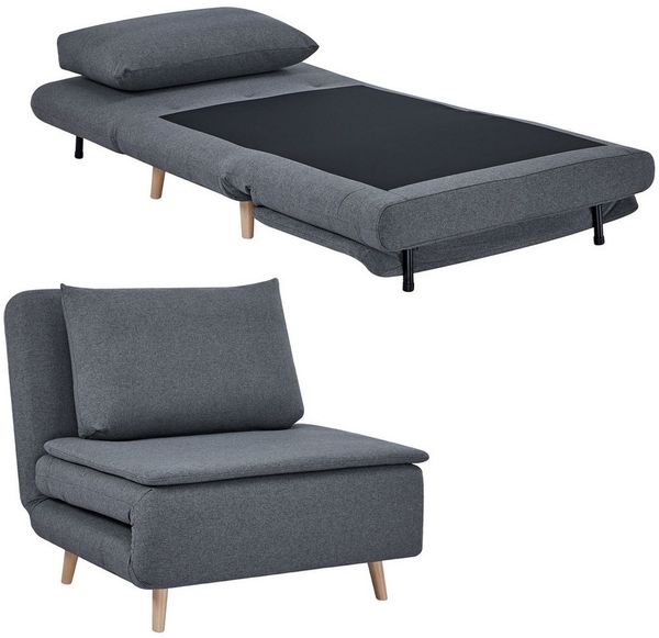 HOMCOM Schlafsessel 3-in-1 Klappbar Extra Breit Schlafsofa mit Bettfunktion, Lendenkissen Dick Gepolstert Relaxsessel mit Verstellbarer Rückenlehne, Leinenoptik Chaiselongue für Wohnzimmer, Grau