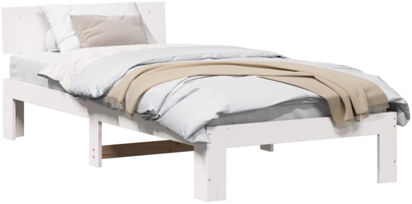 vidaXL Bettrahmen mit Kopfteil Weiß 75 x 190 cm Massives Kiefernholz 872678