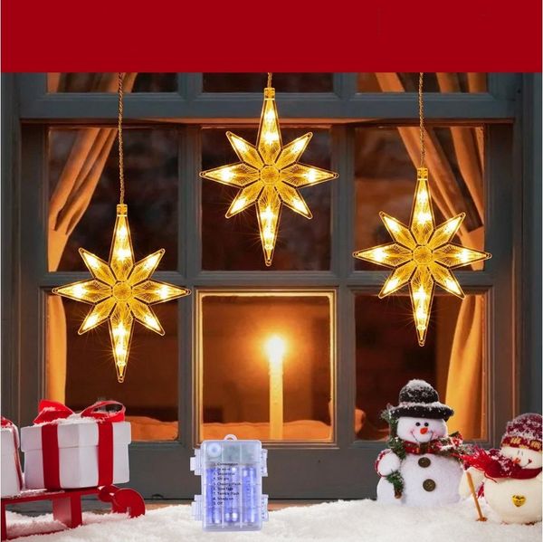 Elegear LED-Lichterkette 0.3/0.6M Led weihnachtsdeko fenster, weihnachtsstern mit haken, Weihnachtsdeko mit Memory Funktion für Weihnachten Fensterbilder Deko