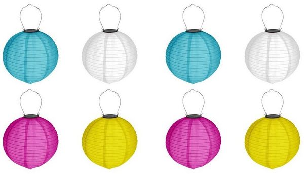 HAC24 LED Lampion 8x Deko Lampenschirm Lampe Party Garten Kugel Laterne, LED fest integriert, Kaltweiß, Bunt, Solar, Ø 20 cm, mit Haken zum Aufhängen
