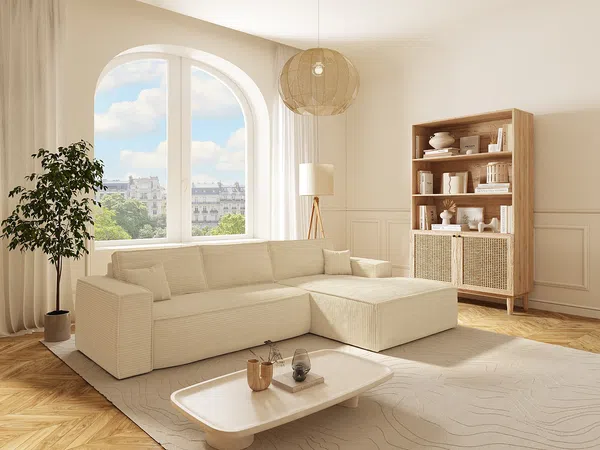Vente-unique - AMELIA Sofa StoffSamt Beige - B 165 cm x H 80 cm x L 320 cm