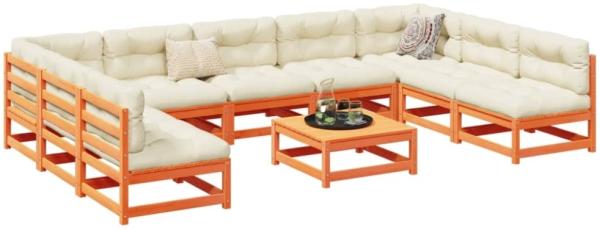 vidaXL 10-tlg. Garten-Sofagarnitur mit Kissen Wachsbraun Kiefernholz 3299597