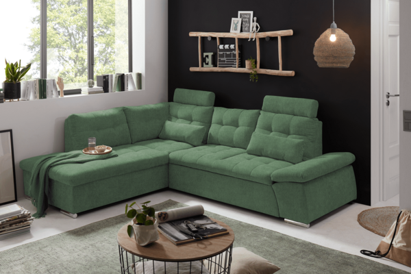 Ecksofa Medan von Ed Exciting Design Winter Moss – Modernes Sofa mit Schlaffunktion & Glow Mikrofaser