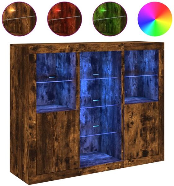 vidaXL Sideboards mit LED-Leuchten 3 Stk. Räuchereiche Holzwerkstoff 3209125 Bild 2