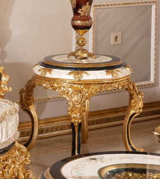 Casa Padrino Luxus Barock Beistelltisch Weiß / Blau / Gold - Prunkvoller Massivholz Tisch im Barockstil - Barock Wohnzimmer Möbel - Edel & Prunkvoll