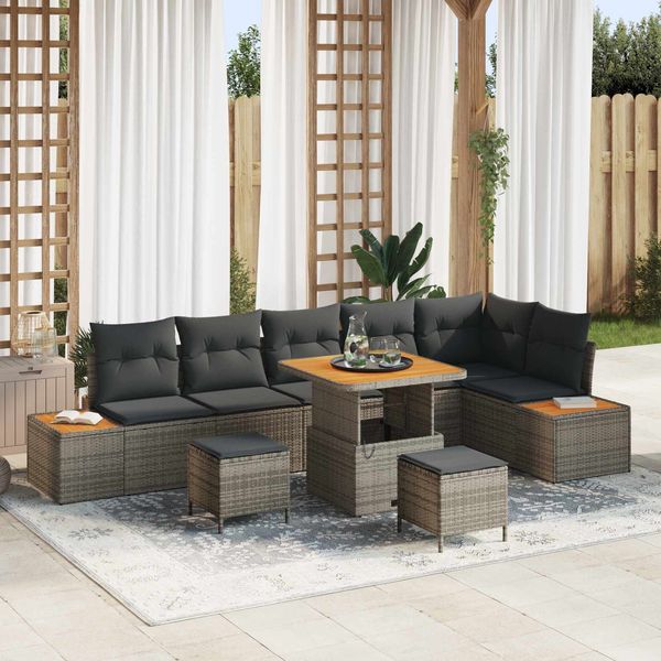 vidaXL Gartensofa-set mit Kissen 9 pcs Grau 3363323