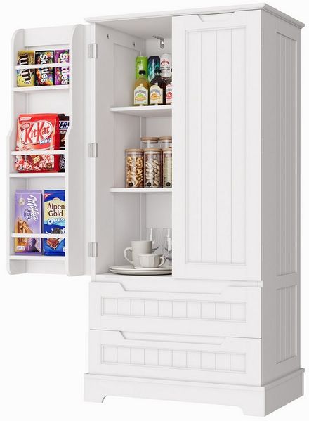 Bealife Sideboard hoher Küchenschrank mit 2 Schubladen und 2 Türen, Vorratschrank, Weiß Bild 5