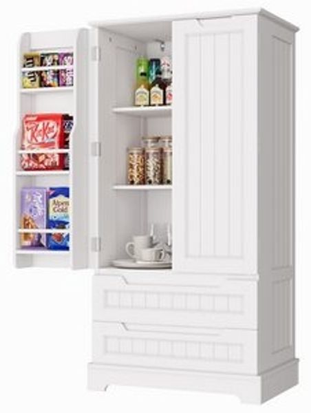 Bealife Sideboard hoher Küchenschrank mit 2 Schubladen und 2 Türen, Vorratschrank, Weiß Bild 6