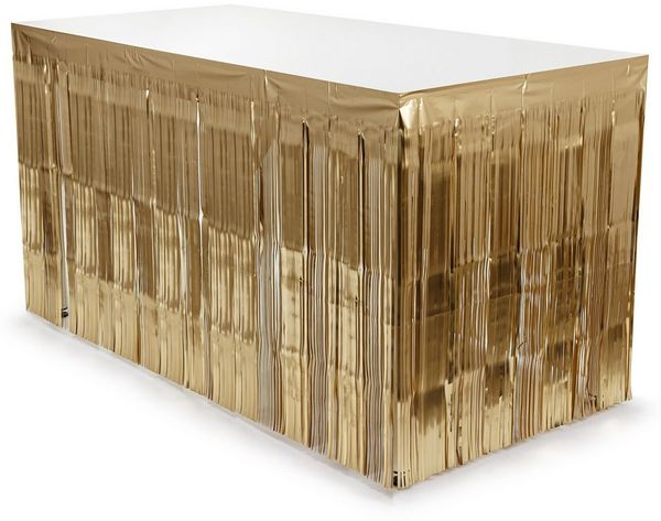 partydeco Tischdecke, Lametta Tischrock 300x80cm Gold