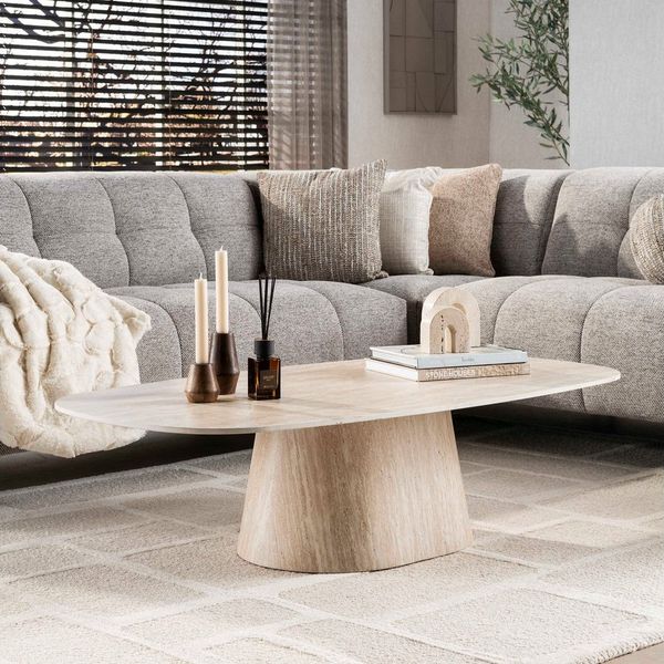 Vintagehaus Couchtisch Retro Centro 135 Travertin Keramik Oval
