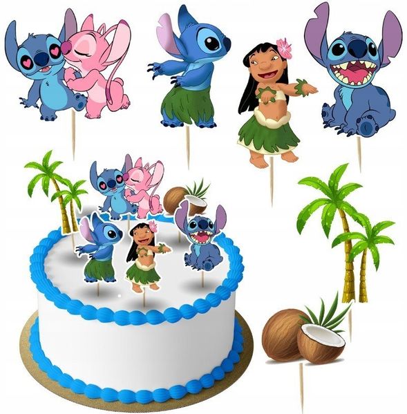 Festivalartikel Tortenstecker Lilo & Stitch Topper Set 6 Stk Geburstag Torten Deko Kuchen Junge