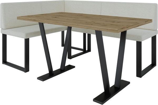 AN-MOEBEL4U Eckbankgruppe Alina Metall mit Tisch, Moderne Sitzecke perfekt für Ihr Esszimmer, Küche (128x168/142x196)