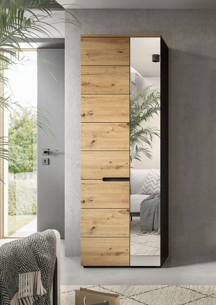 INOSIGN Garderobenschrank Rehat, Höhe: 190cm, in Basalt grau/ Artisan Eiche, 2 Türen, 6 Fächer Garderobe, Flurschrank, Dielenschrank, Kleiderschrank, Garderobenmöbel