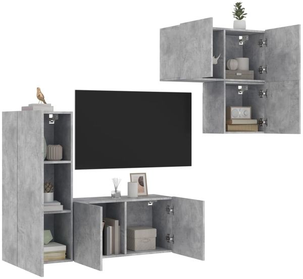 vidaXL 4-tlg. Wohnwand Betongrau Holzwerkstoff 3216431