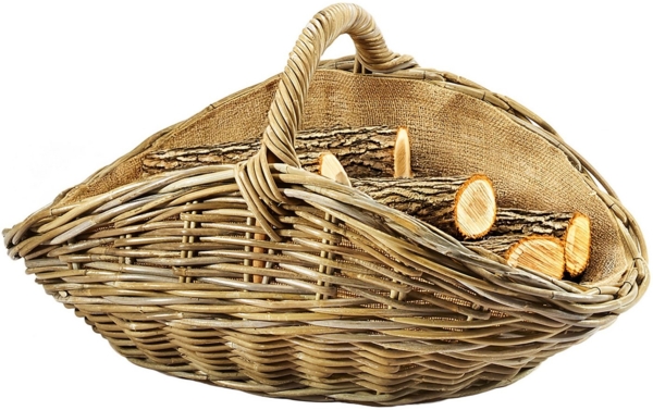 Kobolo Kaminholzkorb Holztrage oval kubu grey Rattan mit Henkel
