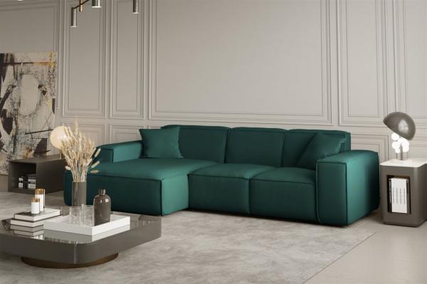 Ecksofa Designersofa CELES in Stoff Opera Velvet Opalgrün Ottomane Links