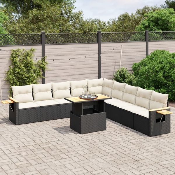 vidaXL 11-tlg. Garten-Sofagarnitur mit Kissen Schwarz Poly Rattan 3273702