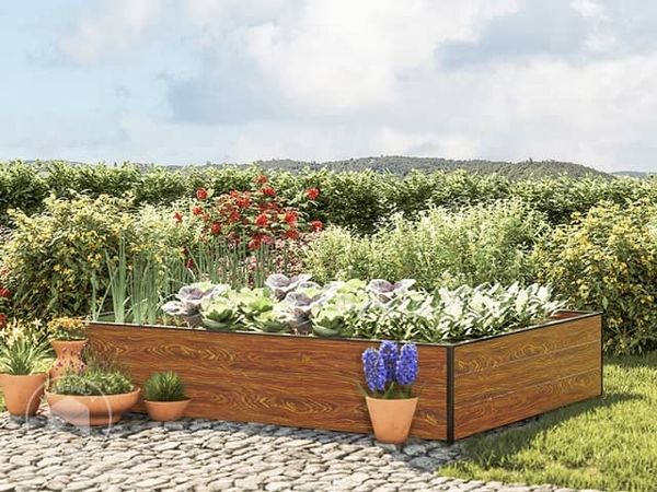 GFP HALFSIZE Aluminium Hochbeet - Platzsparendes & Stabiles Gartenbeet in Holzoptik - 195 x 150 x 39 cm - Ideales halbhohes Modell für Familien-Gartenspaß