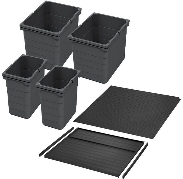 SO-TECH® Mülltrennsystem eins2vier KB 600 mm, Seitenstärke 16 mm Höhe 250 mm, 2x7L, 2x15L, 1x60er Bodenplatte, 1x60er Deckelplatte