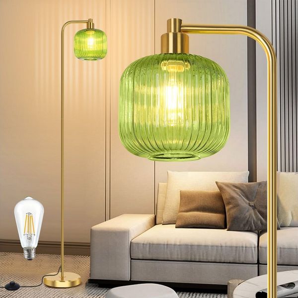 MUPOO Stehlampe Glas Kristall Stehlampe mit Glühbirne,Modern Stehleuchte Wohnzimmer, LED wechselbar, Fußschalter, mit E27 Glühbirne,für Schlafzimmer Wohnzimmer Büro