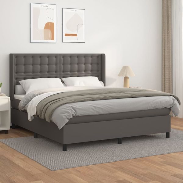 vidaXL Boxspringbett mit Matratze Grau 160x200 cm Kunstleder 3132511